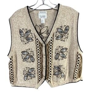 Vintage 90s Christopher Banks Sweater Vest L Hand Embroider Cottage Grandmacore